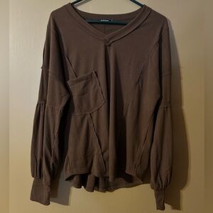 BTFBM V-Neck Ribbed Knit Blouse